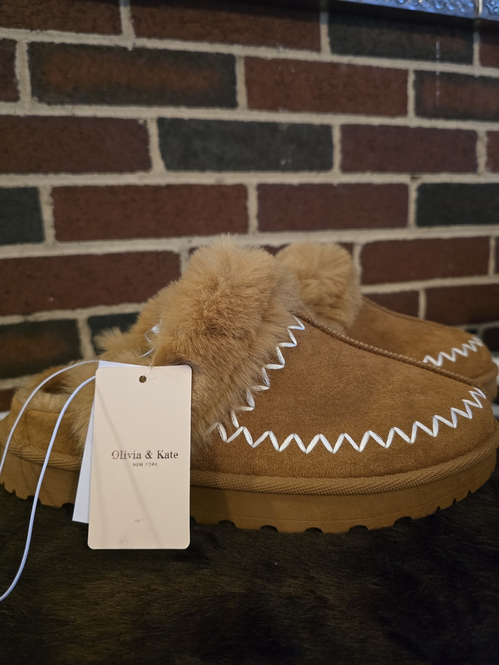 Kids' Tan Fleece-Lined Slip-On Moccasin